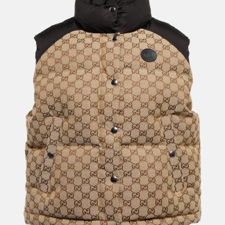 goedkope ontwerper Gucci GG katoenen canvas donsvest in beige