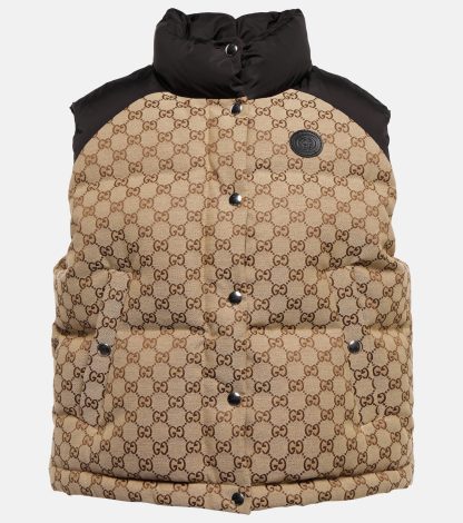 goedkope ontwerper Gucci GG katoenen canvas donsvest in beige