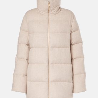 groothandel ontwerper Moncler Bonaguil donsjack van wol en kasjmier in beige