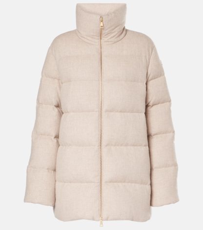 groothandel ontwerper Moncler Bonaguil donsjack van wol en kasjmier in beige