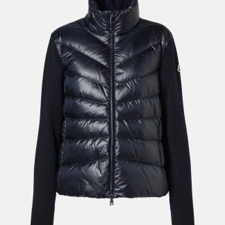 hete verkoop ontwerper Moncler Wollen vest met donzen panelen in blauw