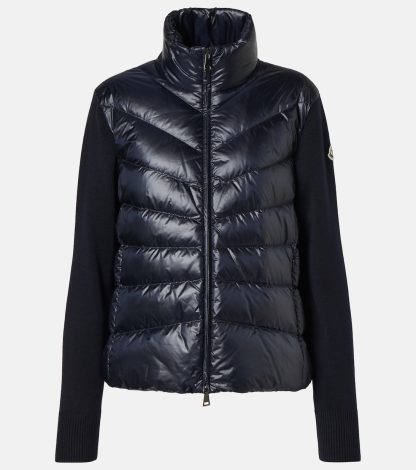 hete verkoop ontwerper Moncler Wollen vest met donzen panelen in blauw