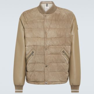 hete verkoopluxe Moncler Chalanches bomberjack van leer en dons in beige