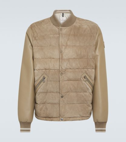 hete verkoopluxe Moncler Chalanches bomberjack van leer en dons in beige