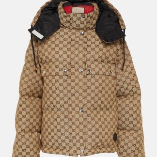 hoogwaardige luxe Gucci GG katoenen canvas donsjack in bruin