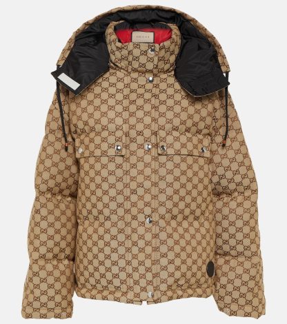 hoogwaardige luxe Gucci GG katoenen canvas donsjack in bruin