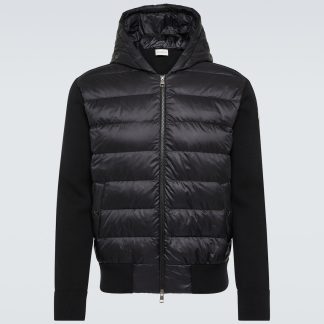 hoogwaardige luxe Moncler Gestreepte gewatteerde hoodie in zwart