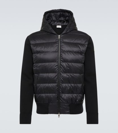 hoogwaardige luxe Moncler Gestreepte gewatteerde hoodie in zwart