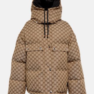 luxe kopen Gucci GG canvas puffer donsjack in neutralen