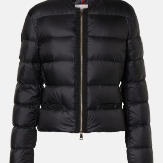 luxe kopen Moncler Laurine bijgesneden donsjack in zwart