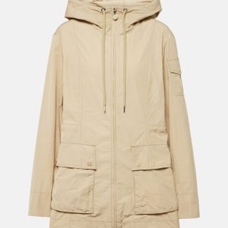 luxe kopen Moncler Leandro technische popeline parka in beige