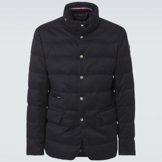 luxe replica Moncler Bess gewatteerd wollen gabardine donsjack in blauw