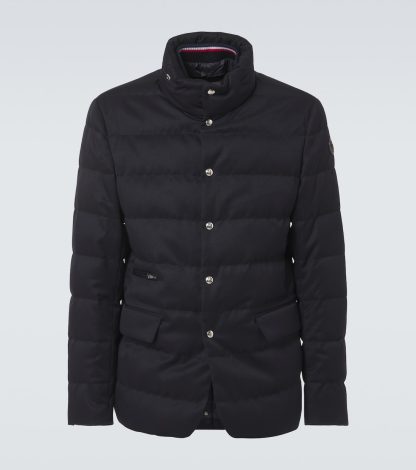 luxe replica Moncler Bess gewatteerd wollen gabardine donsjack in blauw