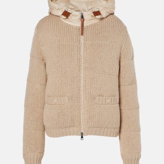 luxe replica Moncler Geribd wollen pufferjack in beige