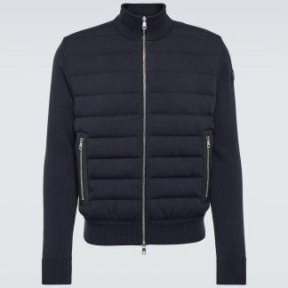 luxe replica Moncler Met leer afgezet katoenen vest in blauw