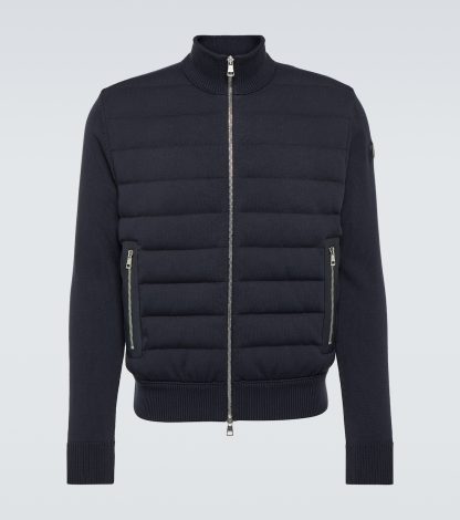 luxe replica Moncler Met leer afgezet katoenen vest in blauw