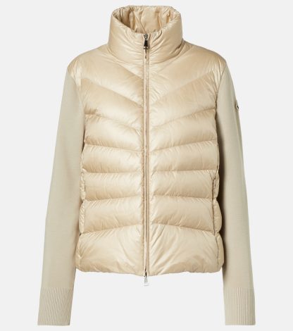 luxe replica Moncler Wollen vest met donzen panelen in beige