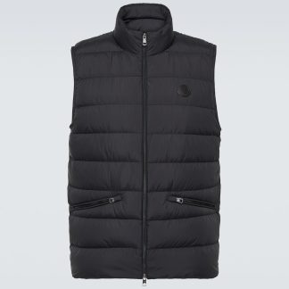 namaakontwerper Moncler Lechtal dons-leren vest in zwart